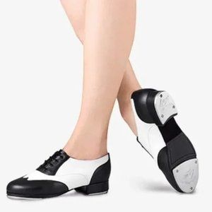 Leo Giordano Women's Spectator Black & White Leather Oxford Tap Dance Shoes 5.5